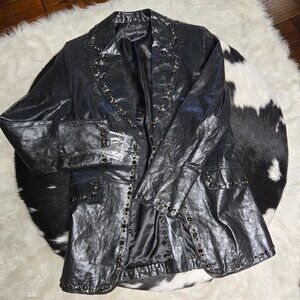 Pamela McCoy Custom Leather Ladies Blazer Black Bling lined XS S New with tag